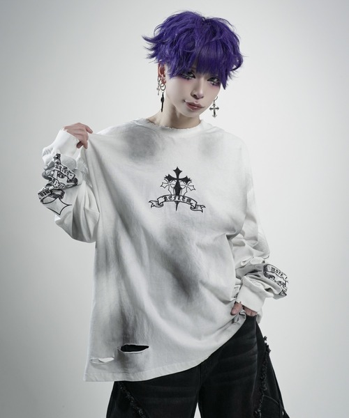 REFLEM/レフレム』クロス刺繍L/S Tee/ロングスリーブカットソー（T