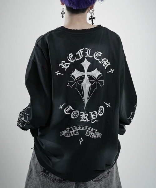 REFLEM/レフレム』クロス刺繍L/S Tee/ロングスリーブカットソー（T