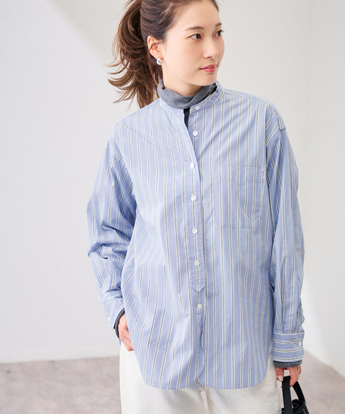 セール】ストライプバンドカラーシャツ（シャツ/ブラウス）｜FRAMeWORK