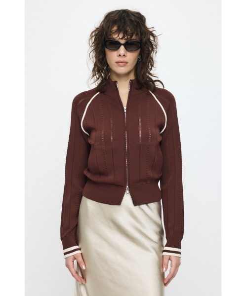 MOUSSY（マウジー）の「【26年SS新作】MIX PATTERN KNIT TRACK トップス（ニット/セーター・レディース・アイボリー/ブラウン/ネイビー・FREE）」の3枚目の写真