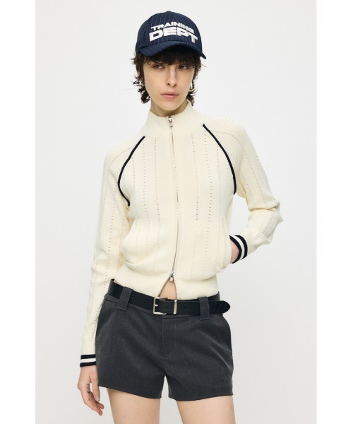 MOUSSY（マウジー）の「【26年SS新作】MIX PATTERN KNIT TRACK トップス（ニット/セーター・レディース・アイボリー/ブラウン/ネイビー・FREE）」の2枚目の写真