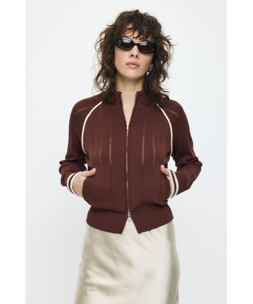 MOUSSY（マウジー）の「【26年SS新作】MIX PATTERN KNIT TRACK トップス（ニット/セーター・レディース・アイボリー/ブラウン/ネイビー・FREE）」の7枚目の写真