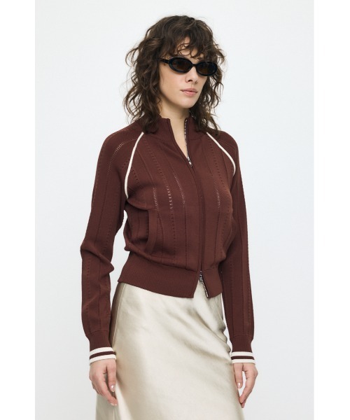 MOUSSY（マウジー）の「【26年SS新作】MIX PATTERN KNIT TRACK トップス（ニット/セーター・レディース・アイボリー/ブラウン/ネイビー・FREE）」の8枚目の写真