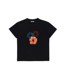 (w)フラワークロップTシャツ(BLACK)