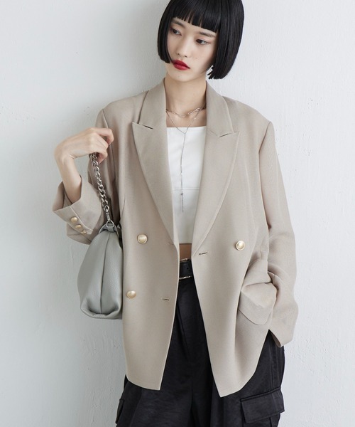 Lui's（ルイス）の「【MIU セレクト】メッシュダブルジャケット（テーラードジャケット・レディース・チャコールグレー/ブラック/ベージュ・FREE）」の3枚目の写真