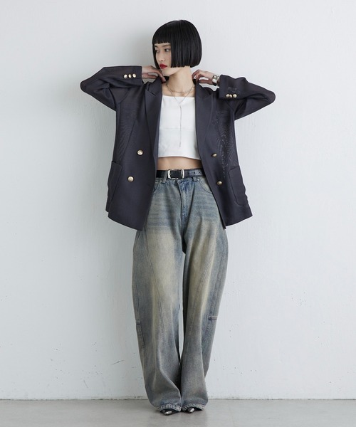 Lui's（ルイス）の「【MIU セレクト】メッシュダブルジャケット（テーラードジャケット・レディース・チャコールグレー/ブラック/ベージュ・FREE）」の8枚目の写真