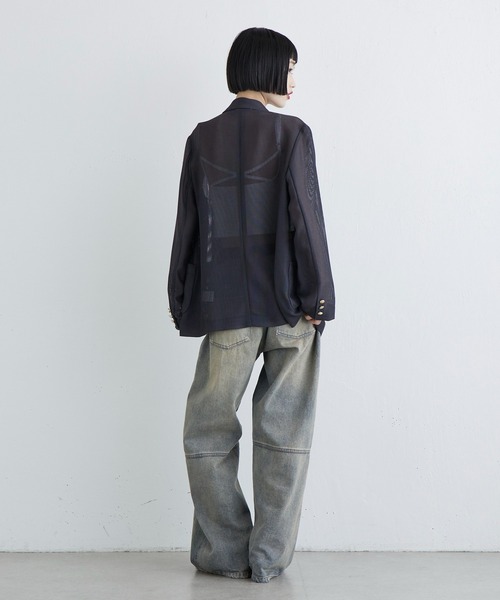 Lui's（ルイス）の「【MIU セレクト】メッシュダブルジャケット（テーラードジャケット・レディース・チャコールグレー/ブラック/ベージュ・FREE）」の9枚目の写真