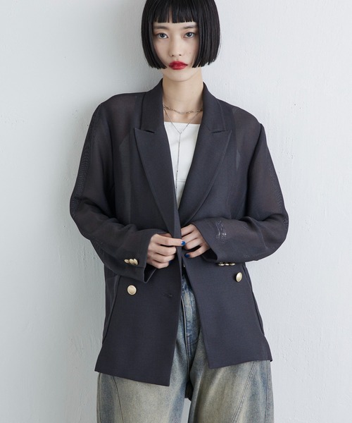 Lui's（ルイス）の「【MIU セレクト】メッシュダブルジャケット（テーラードジャケット・レディース・チャコールグレー/ブラック/ベージュ・FREE）」の4枚目の写真