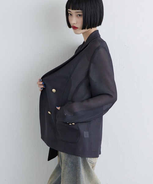 Lui's（ルイス）の「【MIU セレクト】メッシュダブルジャケット（テーラードジャケット・レディース・チャコールグレー/ブラック/ベージュ・FREE）」の5枚目の写真