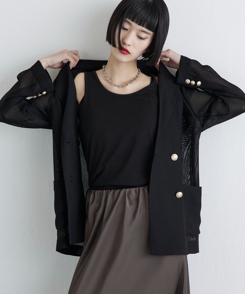 Lui's（ルイス）の「【MIU セレクト】メッシュダブルジャケット（テーラードジャケット・レディース・チャコールグレー/ブラック/ベージュ・FREE）」の11枚目の写真