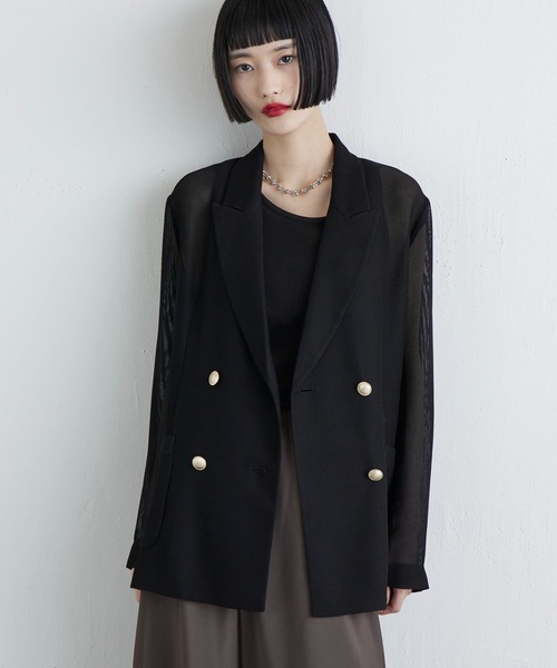 Lui's（ルイス）の「【MIU セレクト】メッシュダブルジャケット（テーラードジャケット・レディース・チャコールグレー/ブラック/ベージュ・FREE）」の12枚目の写真