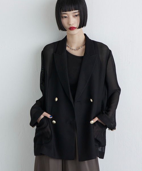 Lui's（ルイス）の「【MIU セレクト】メッシュダブルジャケット（テーラードジャケット・レディース・チャコールグレー/ブラック/ベージュ・FREE）」の13枚目の写真