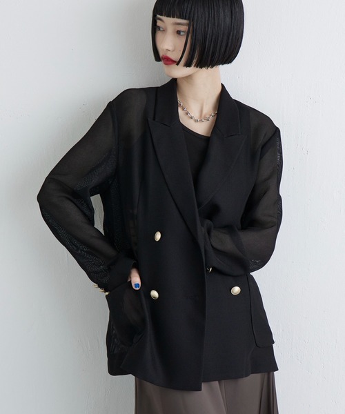 Lui's（ルイス）の「【MIU セレクト】メッシュダブルジャケット（テーラードジャケット・レディース・チャコールグレー/ブラック/ベージュ・FREE）」の10枚目の写真