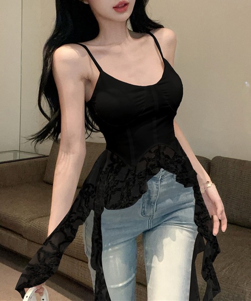 Lace Ladies(レースレディース)の「ソリッドカラー レース デザイン ビスチェ キャミソール(キャミソール・レディース・ホワイト/ブラック・FREE)」の1枚目の写真