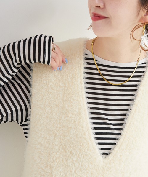 B.C STOCK（ベーセーストック）の「《追加4》《2点セット》手洗い可 / ショートシャギーベスト+ダンボールスカート（スカート・レディース・ネイビー/ブラウン/アイボリー・FREE）」の11枚目の写真