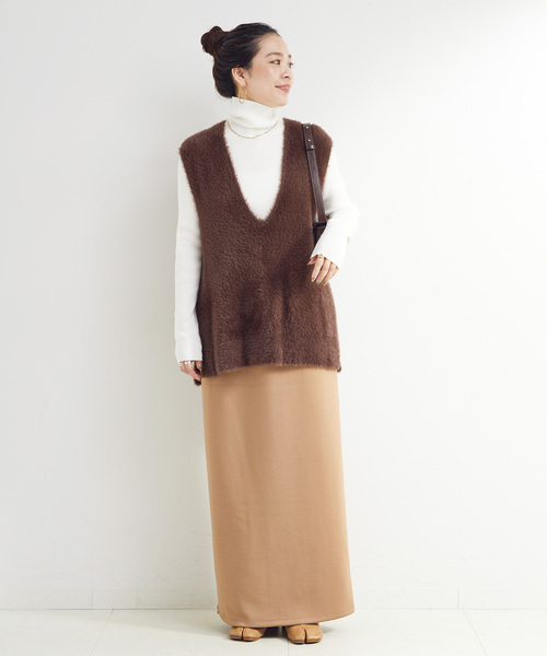 B.C STOCK（ベーセーストック）の「《追加4》《2点セット》手洗い可 / ショートシャギーベスト+ダンボールスカート（スカート・レディース・ネイビー/ブラウン/アイボリー・FREE）」の13枚目の写真