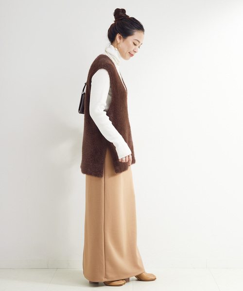 B.C STOCK（ベーセーストック）の「《追加4》《2点セット》手洗い可 / ショートシャギーベスト+ダンボールスカート（スカート・レディース・ネイビー/ブラウン/アイボリー・FREE）」の14枚目の写真