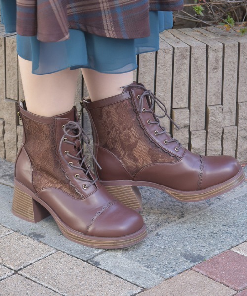 axes femme（アクシーズファム）の「チュールレースアップブーツ（ブーツ・レディース・ベージュ/ブラウン/ブラック・MEDIUM/LARGE）」の2枚目の写真