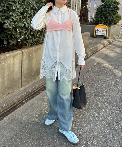 PILIT（ピリット）の「裾レースシャツ（シャツ/ブラウス・レディース・グレー/オフホワイト・MEDIUM）」の5枚目の写真