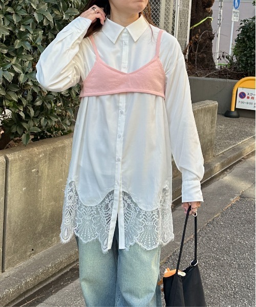 PILIT（ピリット）の「裾レースシャツ（シャツ/ブラウス・レディース・グレー/オフホワイト・MEDIUM）」の6枚目の写真