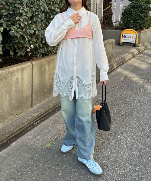 PILIT（ピリット）の「裾レースシャツ（シャツ/ブラウス・レディース・グレー/オフホワイト・MEDIUM）」の7枚目の写真