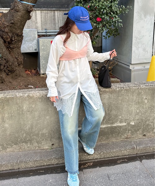 PILIT（ピリット）の「裾レースシャツ（シャツ/ブラウス・レディース・グレー/オフホワイト・MEDIUM）」の8枚目の写真