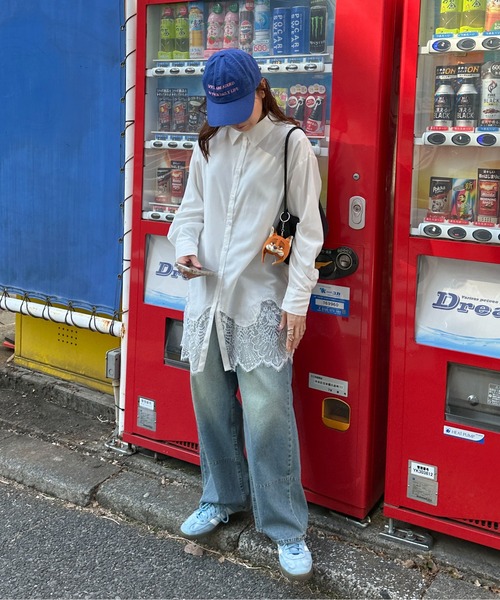 PILIT（ピリット）の「裾レースシャツ（シャツ/ブラウス・レディース・グレー/オフホワイト・MEDIUM）」の9枚目の写真