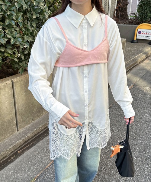 PILIT（ピリット）の「裾レースシャツ（シャツ/ブラウス・レディース・グレー/オフホワイト・MEDIUM）」の14枚目の写真
