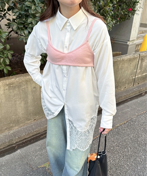 PILIT（ピリット）の「裾レースシャツ（シャツ/ブラウス・レディース・グレー/オフホワイト・MEDIUM）」の15枚目の写真
