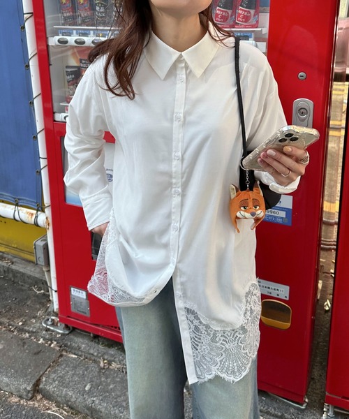 PILIT（ピリット）の「裾レースシャツ（シャツ/ブラウス・レディース・グレー/オフホワイト・MEDIUM）」の12枚目の写真