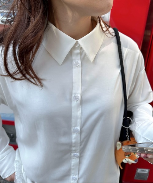PILIT（ピリット）の「裾レースシャツ（シャツ/ブラウス・レディース・グレー/オフホワイト・MEDIUM）」の13枚目の写真
