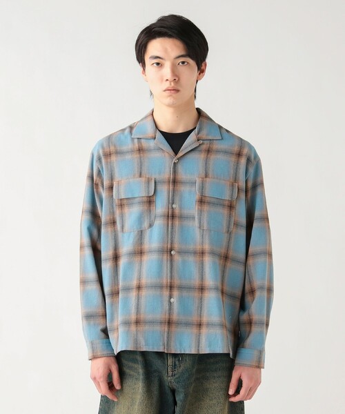 BEAMS HEART(ビームスハート)の「【6/18値下げ】オンブレチェック オープンカラーシャツ(ユニセックス)(シャツ/ブラウス・メンズ・ブラウン/サックスブルー・SMALL/LARGE/MEDIUM)」の2枚目の写真