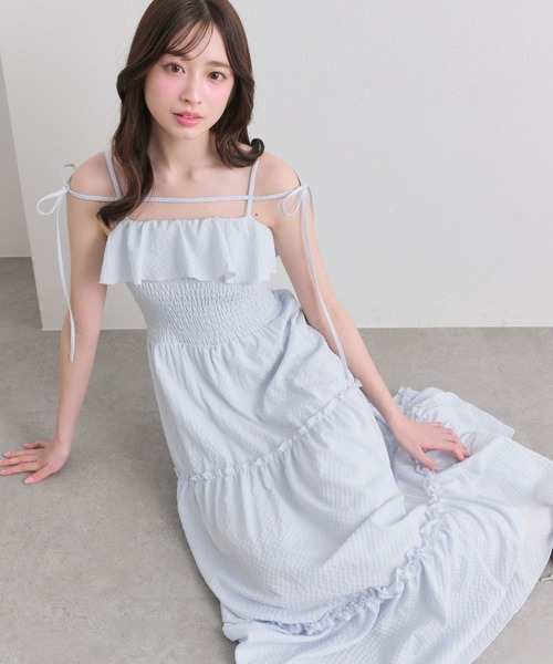 OLIVE des OLIVE（オリーブデオリーブ）の「フリルシャーリングティアードキャミワンピ（ワンピース・レディース・サックスブルー/ブラック/アイボリー・FREE）」の13枚目の写真