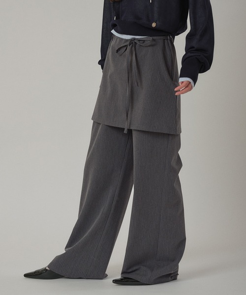 MUHET（ミュエータ）の「【set item】skirt & easy pants / レイヤードスカート＆イージーパンツセット（スラックス・レディース・ベージュ/ネイビー/チャコールグレー・SMALL/MEDIUM/LARGE）」の8枚目の写真