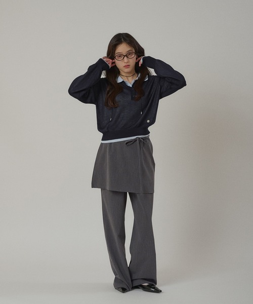 MUHET（ミュエータ）の「【set item】skirt & easy pants / レイヤードスカート＆イージーパンツセット（スラックス・レディース・ベージュ/ネイビー/チャコールグレー・SMALL/MEDIUM/LARGE）」の11枚目の写真