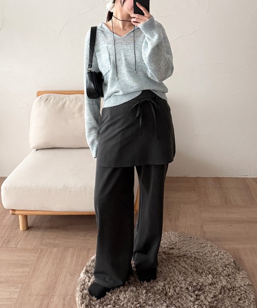 MUHET（ミュエータ）の「【set item】skirt & easy pants / レイヤードスカート＆イージーパンツセット（スラックス・レディース・ベージュ/ネイビー/チャコールグレー・SMALL/MEDIUM/LARGE）」の6枚目の写真