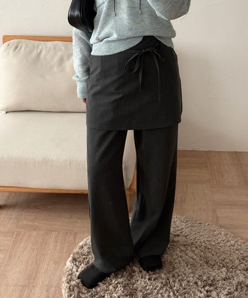 MUHET（ミュエータ）の「【set item】skirt & easy pants / レイヤードスカート＆イージーパンツセット（スラックス・レディース・ベージュ/ネイビー/チャコールグレー・SMALL/MEDIUM/LARGE）」の5枚目の写真