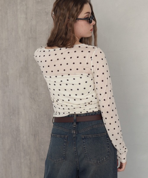 Mili affinity(ミリアフィニティー)の「ドット柄ロングシアーTシャツ(Tシャツ/カットソー・レディース・ホワイト系/ブラック系/グレー系・FREE)」の15枚目の写真