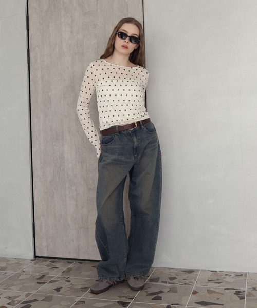 Mili affinity(ミリアフィニティー)の「ドット柄ロングシアーTシャツ(Tシャツ/カットソー・レディース・ホワイト系/ブラック系/グレー系・FREE)」の16枚目の写真