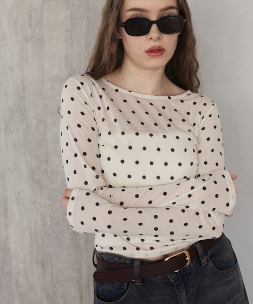 Mili affinity(ミリアフィニティー)の「ドット柄ロングシアーTシャツ(Tシャツ/カットソー・レディース・ホワイト系/ブラック系/グレー系・FREE)」の17枚目の写真