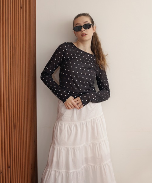 Mili affinity(ミリアフィニティー)の「ドット柄ロングシアーTシャツ(Tシャツ/カットソー・レディース・ホワイト系/ブラック系/グレー系・FREE)」の18枚目の写真