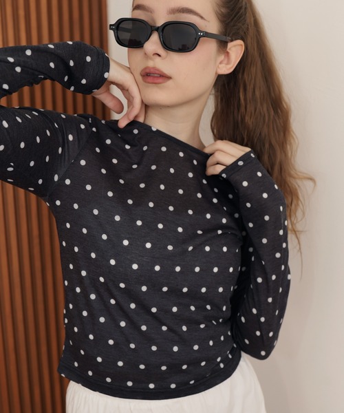 Mili affinity(ミリアフィニティー)の「ドット柄ロングシアーTシャツ(Tシャツ/カットソー・レディース・ホワイト系/ブラック系/グレー系・FREE)」の19枚目の写真