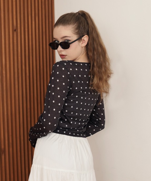 Mili affinity(ミリアフィニティー)の「ドット柄ロングシアーTシャツ(Tシャツ/カットソー・レディース・ホワイト系/ブラック系/グレー系・FREE)」の20枚目の写真