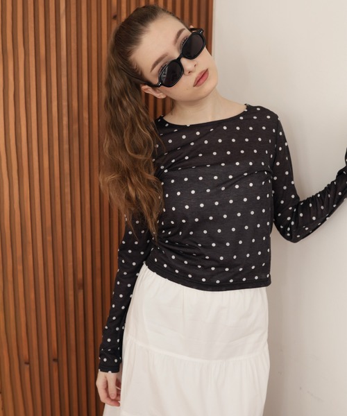 Mili affinity（ミリアフィニティー）の「ドット柄ロングシアーTシャツ（Tシャツ/カットソー・レディース・ホワイト系/ブラック系/グレー系・FREE）」の22枚目の写真