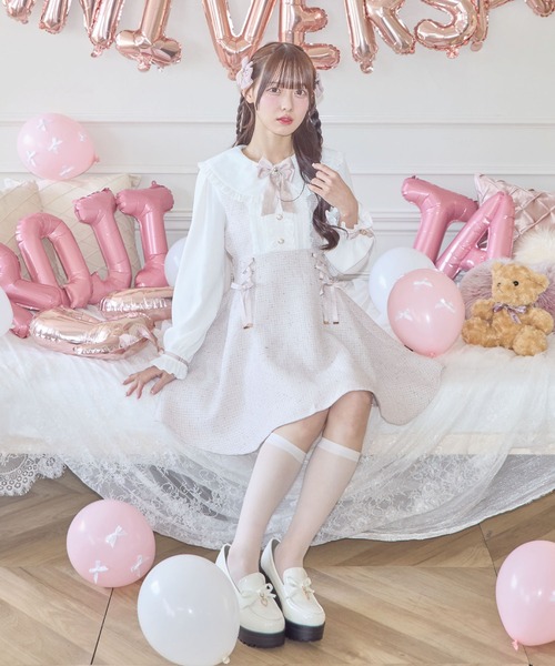 ROJITA(ロジータ)の「レースアップラメツイードワンピース(ワンピース・レディース・ブルー/ブラック/ピンク・FREE)」の1枚目の写真