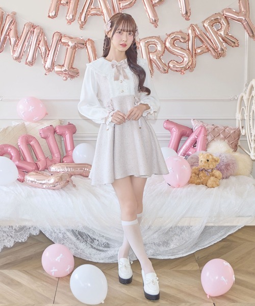 ROJITA(ロジータ)の「レースアップラメツイードワンピース(ワンピース・レディース・ブルー/ブラック/ピンク・FREE)」の18枚目の写真