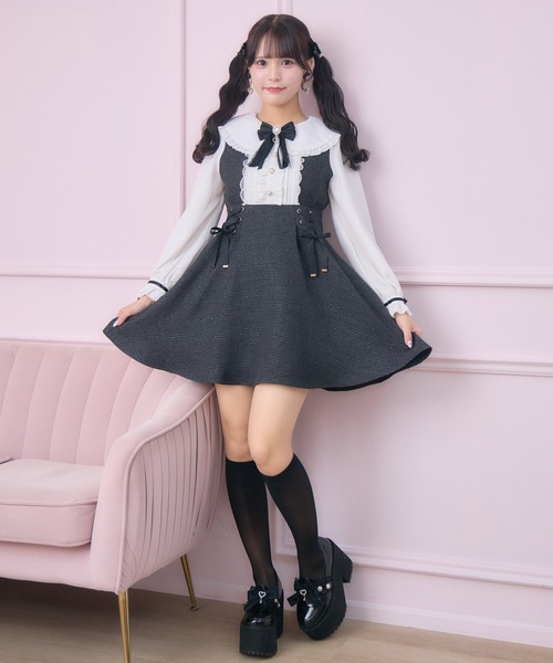 ROJITA(ロジータ)の「レースアップラメツイードワンピース(ワンピース・レディース・ブルー/ブラック/ピンク・FREE)」の22枚目の写真