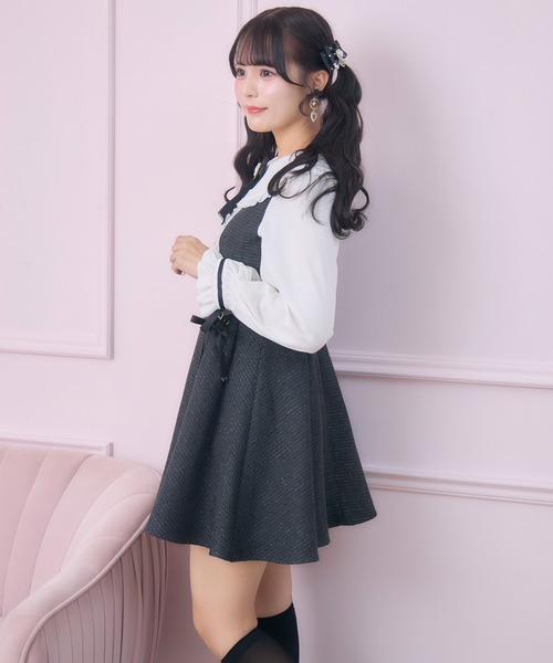 ROJITA(ロジータ)の「レースアップラメツイードワンピース(ワンピース・レディース・ブルー/ブラック/ピンク・FREE)」の11枚目の写真