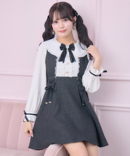 ROJITA(ロジータ)の「レースアップラメツイードワンピース(ワンピース・レディース・ブルー/ブラック/ピンク・FREE)」の12枚目の写真