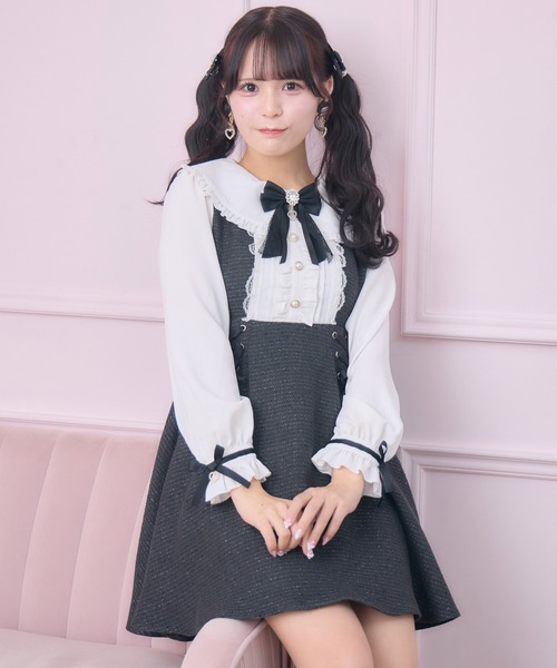 ROJITA(ロジータ)の「レースアップラメツイードワンピース(ワンピース・レディース・ブルー/ブラック/ピンク・FREE)」の13枚目の写真